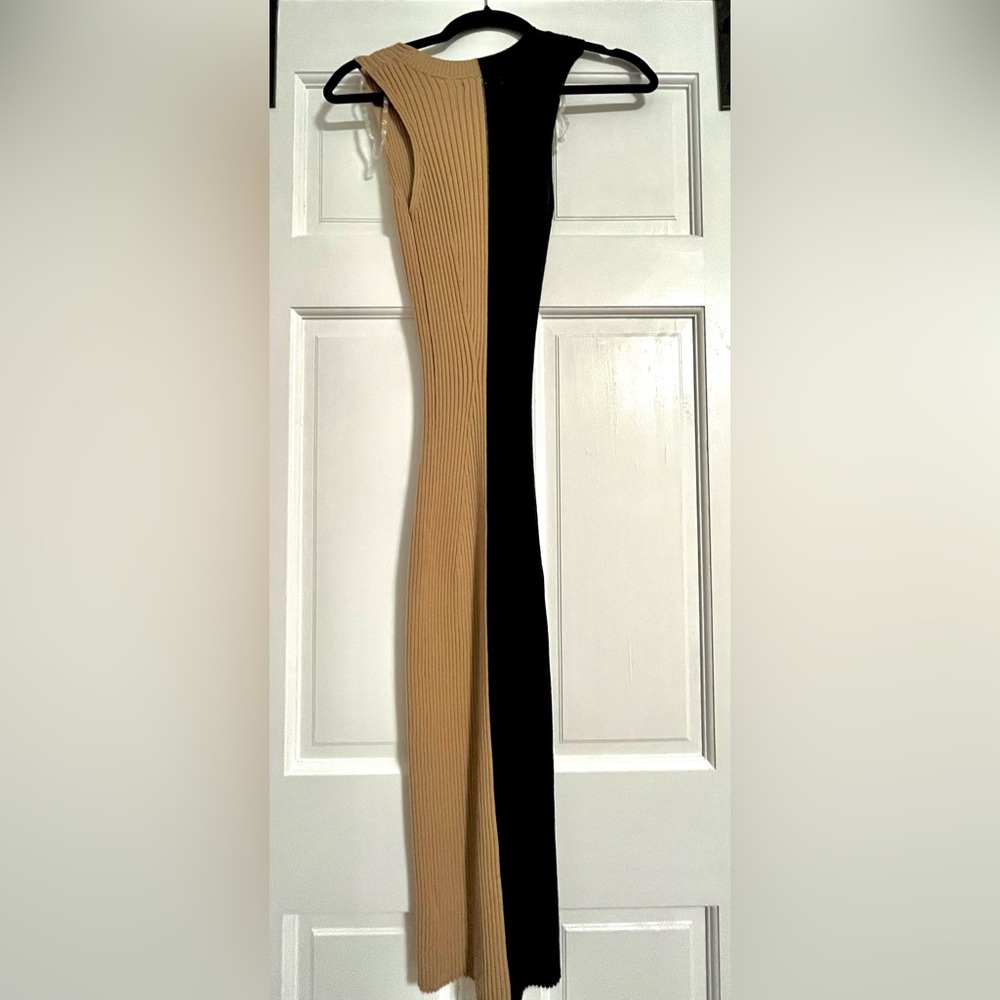 ***SOLD***Superfine Knit Black and Tan Maxi Dress